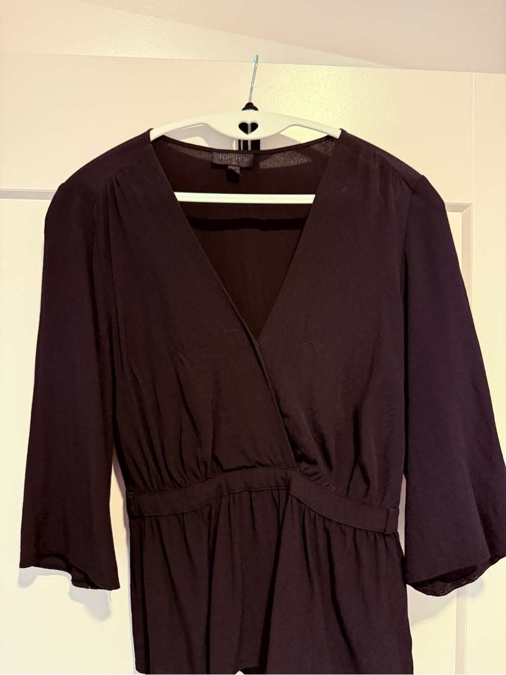 Topshop Black Long-Sleeve V-Neck Wrap Blouse Dress